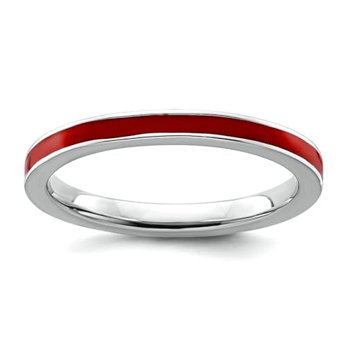 Bague en argent 925 anti-accrochage lisse émail rouge fin 2,25 mm taille 6