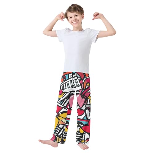ZZXXB Music Note Graffiti Boys Long Pants Soft Trousers Elastic Waist Kids Lounge Bottoms with Pockets S-XL3
