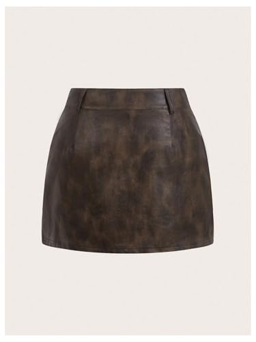 MakeMeChic Women's Faux Leather Cargo Skirt Mid Waist Flap Pocket Y2k Mini Skirts2