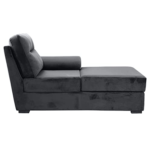 Image of Wakefit 3 Seater Sofa Chaise, Stone Grey, Velvet, L-Shape, Tufted Back & Seat, 3 Year Warranty, 190cm L x 94cm W x 95cm H