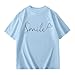 Oversized Tshirts for Girls Letter Print Graphic Tees Drop Shoulder Short Sleeve T Shirts Summer Casual Loose Tops 3-14 Years Light Blue