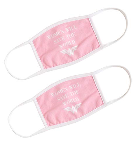Pyramid International Wonder Woman 'Save The World' Cotton Fabric Face Mask 2PK Pink/White