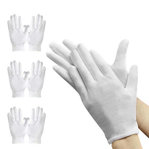 YAOYYG 3 Paires Gants Hydratants en Coton Blanc pour la Nuit et le Coucher, Gants de Tissu en Coton, Gant Hydratants Eczema, Gants Protection l'eczéma pour Peau Sèche et Sensible