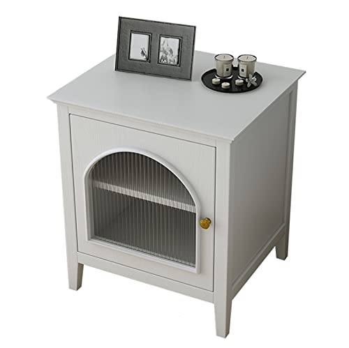 Mesitas De Noche Mesita de noche for interiores con 2 casilleros, mesita de noche con puerta de vidrio, mesita de noche for dormitorio, sala de estar Mesas De Noche Para Dormitorio(B,Door Open Right)