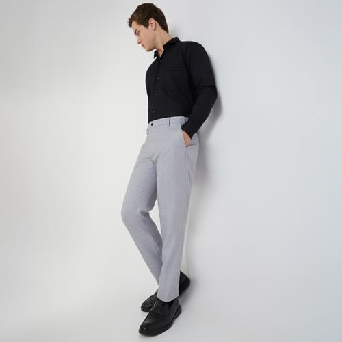 Image of Raymond Men's Slim Fit Checks Pattern Poly Viscose Blend Flat Front Formal Trouser