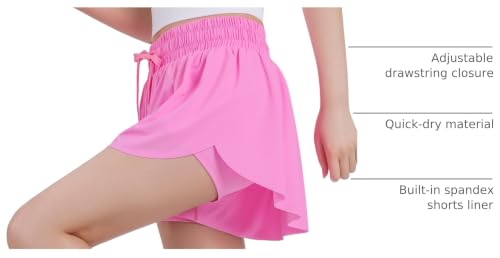 Image of JOCMIC Girls Flowy Shorts, 2 in 1 Preppy Butterfly Shorts with Spandex Liner for Cheer Athletic Gym Teens Casual Clothes