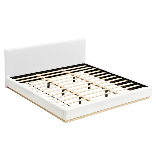 Image of Merax Upholstered Platform Bed Frame, Fabric Headboard, King