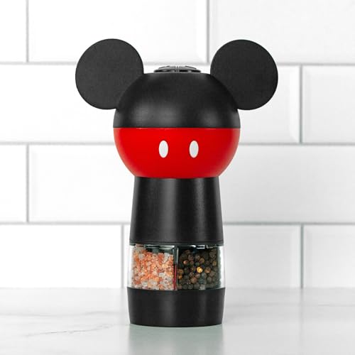 Uncanny Brands Disney Mickey Mouse Salt and Pepper Grinder – Dual Chamber Electric Mill with Adjustable Coarseness and LED Light – Battery Powered