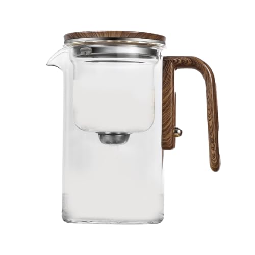 Tetera de vidrio con separación de agua con mango de madera, tetera de vidrio con infusor, tetera mágica de vidrio con filtro de filtro, infusores, tazas de campamento (B, talla única)