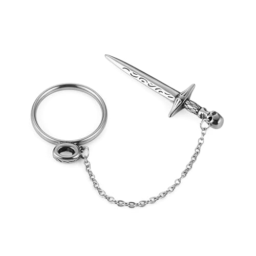 HZMAN Sword Ring for Men Women Stainless Steel Gothic Punk Plug-in Skull Dagger Rings Jewelry Gift2