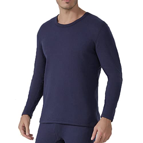 Sous-vêtement thermique homme polyester bleu marine ensemble col rond