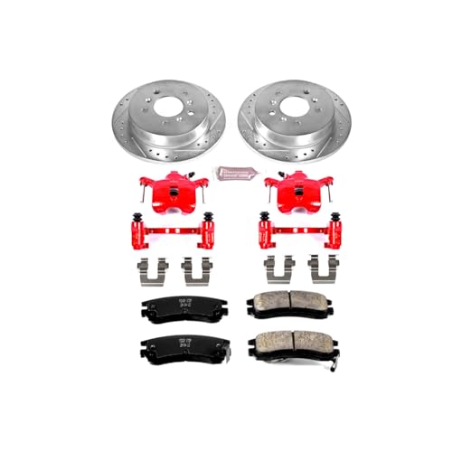 Image of PowerStop Rear Brake Kit for Buick Allure 2008-09 |LaCrosse 2008-09 |Chevrolet Impala 2006-10 - Carbon-Fiber Ceramic Brake Pads + Drilled & Slotted Rotors + Red Powder Coated Calipers, KC1440