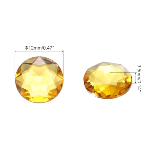 Image of MECCANIXITY Flat Back Round Acrylic Rhinestones,12mm Yellow Flatback Crystal Rhinestones for Crafts Clothes Shoes DIY Decoration Gifts 50Pcs