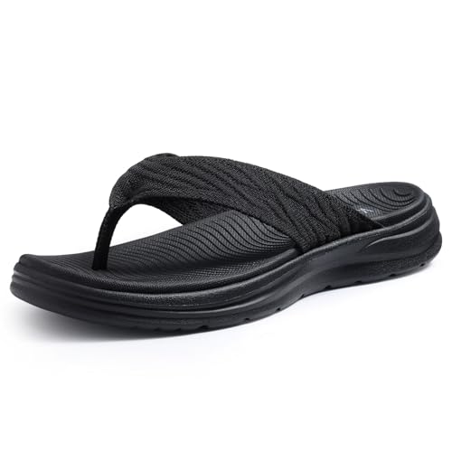 KIDMI Women's Sport Flip Flops Comfortable Walking Thong Sandals for Summer, Black size 39