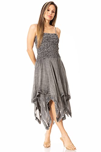 Image of Sakkas Ella Smocked Bodice Spaghetti Strap Double Layered Dress
