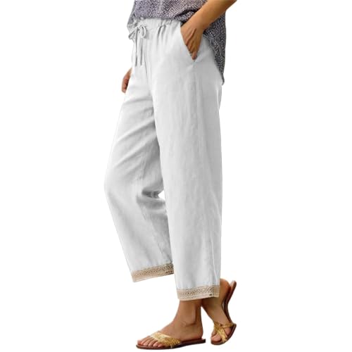 Pantalones de lino para mujer ligeros y transpirables estilo beach lounge
