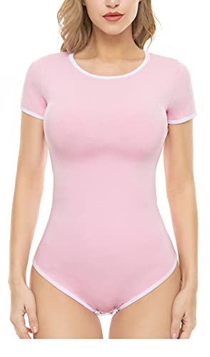 CutiePlusU Baumwolle Knopf im Schritt Bodysuits Erwachsene Strampler Basics Onesie Pink XXXL