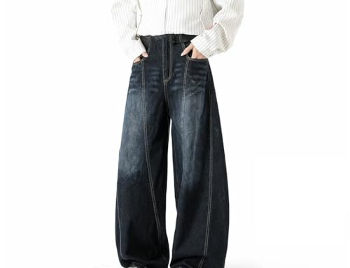 Men Vintage Loose Fit Wide Leg Denim Pants High Waisted Casual Straight Streetwear Trousers3