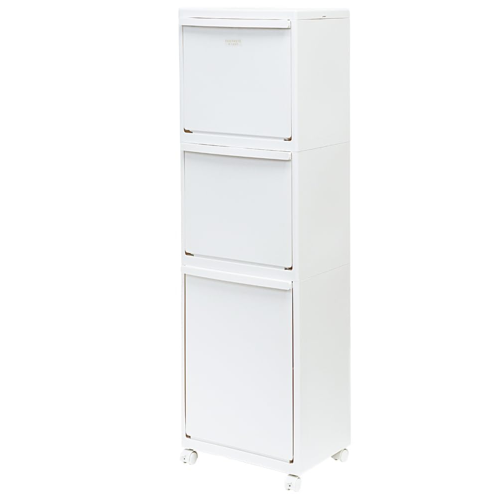 Amazon｜ゴミ箱 多段分別 3段 キャスター付き ホワイト｜フタ付き