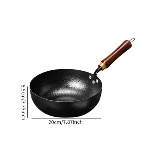 Wok de hierro con mango de madera y fondo plano miniatura 3