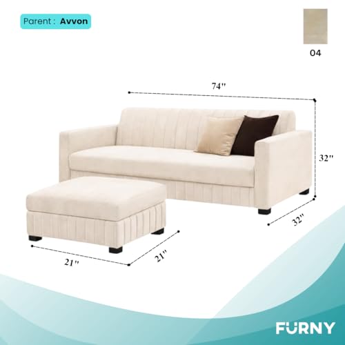 Image of FURNY Almora 4 Seater L Shape Sofa Set with Movable Ottoman | Flexible Left or Right Layout | Plush Velvet Fabric (Cream) | Perfect for Living Room, Guest Room & Office