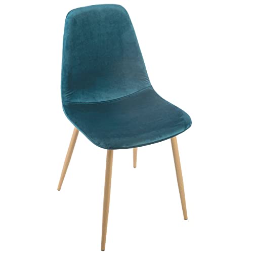 Atmosphera - Chaise en Velours Bleu Canard - Design Scandinave, Pieds Acier Effet Bois, 45 x 51 x 87 cm - pour Salle à Manger, Salon, Bureau
