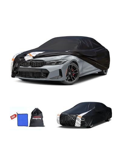 Image of BMW 3 Series Car Cover 100% Waterproof All Weather, Gift with Towel, 10 Layers Sedan Car Cover Custom Fit 2005-2026 BMW 320i /325i /328i /330i /335i, Outdoor Covers Rain Sun UV Protector with Door Zipper.