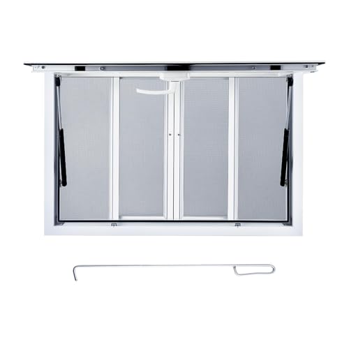 36" x 24"/36" x 36" Aluminum Concession Serving Window with 4 Horizontal Sliding Screens, Awning Door, and Drag Hook for Food Trucks and Trailers by EliteEdge - Used condition - US$299.39