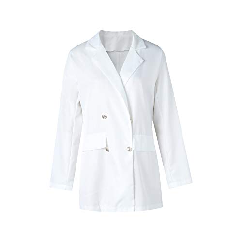 Blazer feminino de peito duplo fashion manga comprida casaco de lapela com bolso lateral cor sólida,