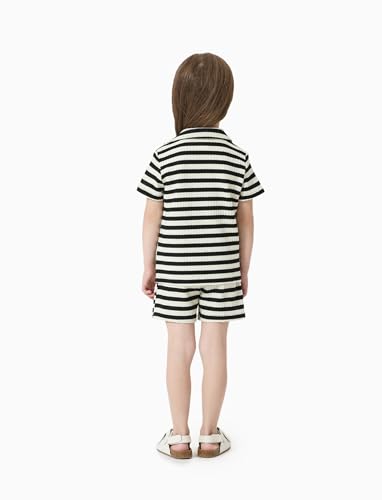 Image of PATPAT Family Matching Summer Outfits, Ribbed Knit Striped Women Skirt Set, Men Button Down Shirt and Kids Outfits