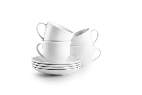 IBILI - Juego de 4 Tazas de 310 ml con Platillos Castilla Blanca, Porcelana