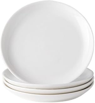 4 Piece Ceramic Appetizer Plates, 5.6 Inch Small Dessert Plates Set, White Round Plates for Bread, Butter, Snack, Lightweight Dinnerware Saucer Sets - Ivory, Oven, Microwave & Dishwasher Safe