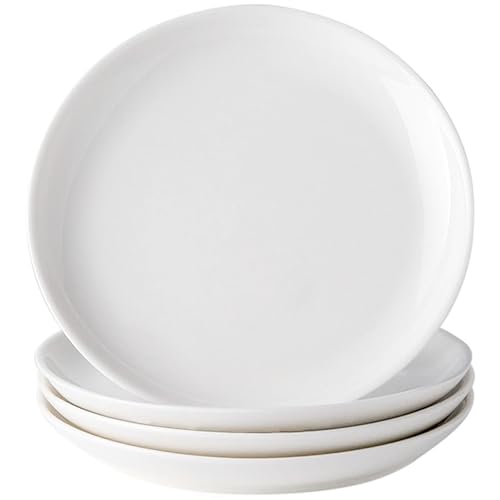4 Piece Ceramic Appetizer Plates, 5.6 Inch Small Dessert Plates Set, White Round Plates for Bread, Butter, Snack, Lightweight Dinnerware Saucer Sets - Ivory, Oven, Microwave & Dishwasher Safe