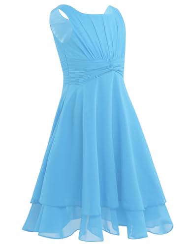 Kids Princess Sleeveless Knotted Waist and Ruched Chiffon Flower Girls Dress Wedding Birthday Party Gown2