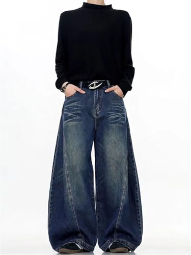 Men's Vintage Washed Baggy Jeans, Y2K Wide Leg, Curved Blade, Streetwear Cowboy Denim Trousers3