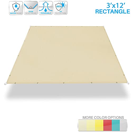 Patio Paradise 3' x 12' Waterproof Sun Shade Sail Rectangle Shade Cloth with Grommets, 260 GSM Patio Canopy Awning 95% UV Block for Backyard Deck Pergola Replacement Cover, Beige, Customized