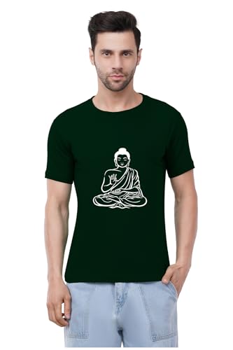 Image of Caseria Men's Cotton Printed T-Shirt -Buddha | 100% Cotton | Half Sleeves | Regular Fit | Printed | Round Neck | Graphic T Shirt