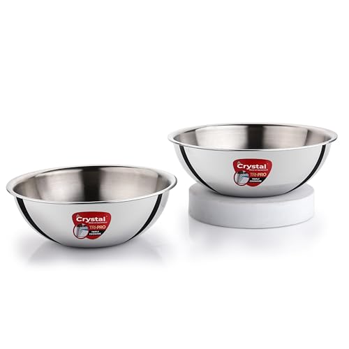 Image of Crystal Tripro Triply Stainless Steel 2 Pcs Tasla Set | 20cm and 22cm Tasla Set | Less Oil Use for Health Cooking, Even Heat Distribution | Induction Bottom