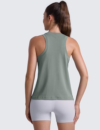 CRZ YOGA Cotton-Blend Workout Racerback Tank for Women Athletic High Neck Breathable Tops Casual Basic Sleeveless Shirts2