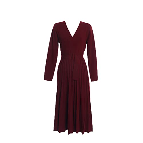 Robe plissée rouge vin contre le froid pour rester chic en maille chaude taille M