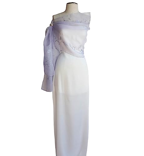 Silk Organza Shawl, 76" L x21 W, Embroidery & Beads Adorned, Lavender4