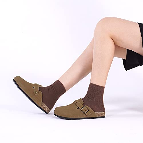Xiakolaka Women's Boston Clogs Adjustable Buckle Slip On Cork Footbed Home Clog Slippers Brown Size 8 #TOP5