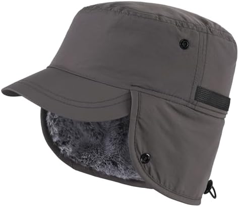 Connectyle Men's Winter Hat with Visor Warm Earflaps Hat Fully Lined Faux Fur Baseball Cap Trapper Hunting Hats