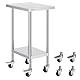 VEVOR Arbeitstisch Edelstahl, Zubereitungstisch 610 x 457 x 954,6 mm, 290 kg Tragkraft, mit 4 Rädern, 3 einstellbaren Höhenstufen, Arbeitstisch zur Lebensmittelzubereitung für gewerbliche Restaurants