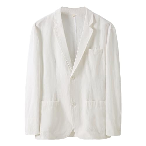Men's Slim Fit Linen Jacket Lightweight 2 Button Blazer Coat Casual Notched Lapel Suit Jacket