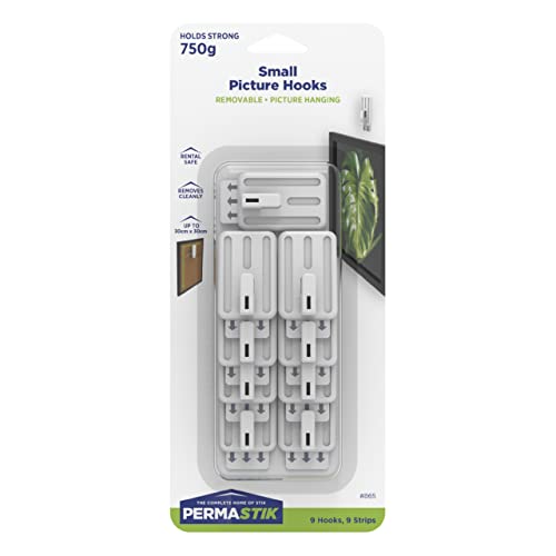 Image of PermaStik Picture Hanging Kit Includes Removable Adhesive Hooks, 9 Small, White
