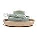 Nattou Stoviglie in silicone per bambini, 4 Pezzi, 1 Cucchiaio, 1 Tazza, 1 Piatto piano, 1 Piatto fondo, Antiscivolo, Senza BPA, Silicone, Verde/Beige