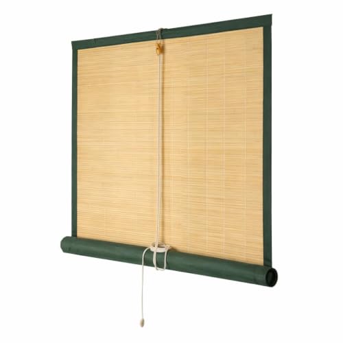 Image of BambooAura Natural Bamboo Roll-Up Window Shade Blind | Light Filtering Bamboo Chick Curtain | Eco-Friendly Sun Protection (4ft x 7ft - W x H) (Natural Beige with Dark Green Border, (4ft x6ft -W x H))
