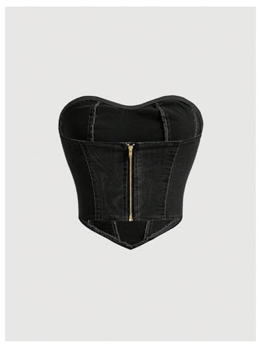 Floerns Women's Strapless Tube Denim Tube Top Asymmetrical Hanky Hem Bandeau Tops2