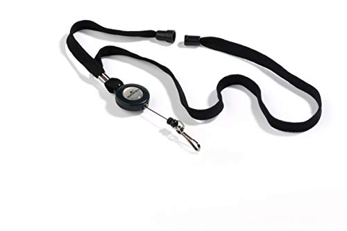 Durable - Tour de cou avec enrouleur mousqueton - Cordon rétractable 60cm - Tour de cou 44 cm - Sécurité Anti-traction - Noir - Boîte de 10 - 822301
